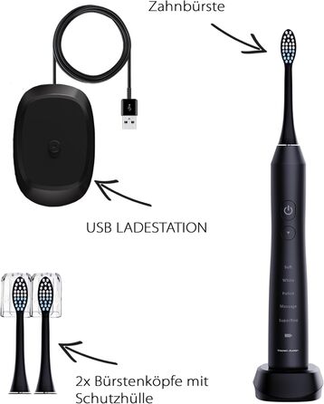 Електрична зубна щітка Tristan Auron – 55 000 вібрацій, 5 режимів, 60 днів роботи від акумулятора, 2 насадки, компактна та тиха (червона)