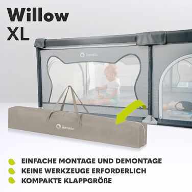 Дитячий манеж LIONELO WILLOW Beige XL, 187x207x68 см - велика площа, сітчасті стінки