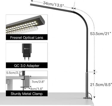 Світлодіодна настільна лампа, затискна лампа для домашнього офісу, 5 колірних режимів і яскравості, чорний