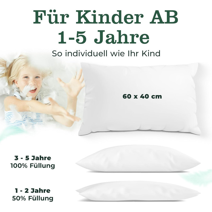 Подушка для дитини CALMONT Kinderkopkissen, 40x60 см, бавовняний чохол, сертифікат Oeko-TEX, Made in Europe