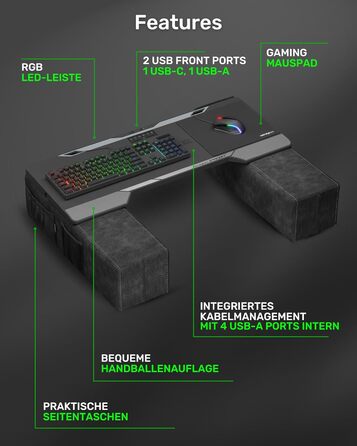 Couchmaster CYCON³ Black HORIZONLIGHT – стіл для ноутбука для геймінгу, чорний, з USB-хабом