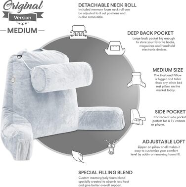 Подушка для чоловіків - сіра, велика, для читання та відпочинку в ліжку з підлокітниками. Висока спинка, преміум піна з пам'яті, знімна подушка для шиї на еластичному шнурі. Середня оригінальна версія | Темно-зелений |