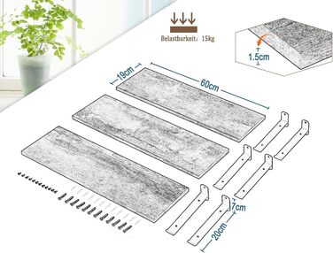 Полиця настінна EUGAD 3 шт., плаваючі полиці 60 см, дерев'яний декор вінтаж, настінні полиці для вітальні, кухні, офісу, ванної, витримує до 15 кг/полиця, коричневий вінтаж