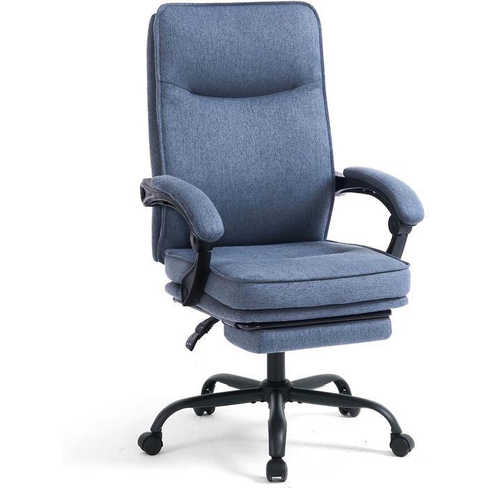 Ергономічне крісло для офісу, комп'ютерне крісло для начальника з регульованою спинкою 90-135° та підніжкою, сіре, тканина, 150 кг