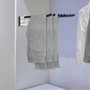 Висувний тримач для штанів, полиця для штанів, 9 тримачів для шарфів, висувна вішалка для штанів, одягу, краваток, шарфів, глибина шафи 48 см, лівостороннє кріплення