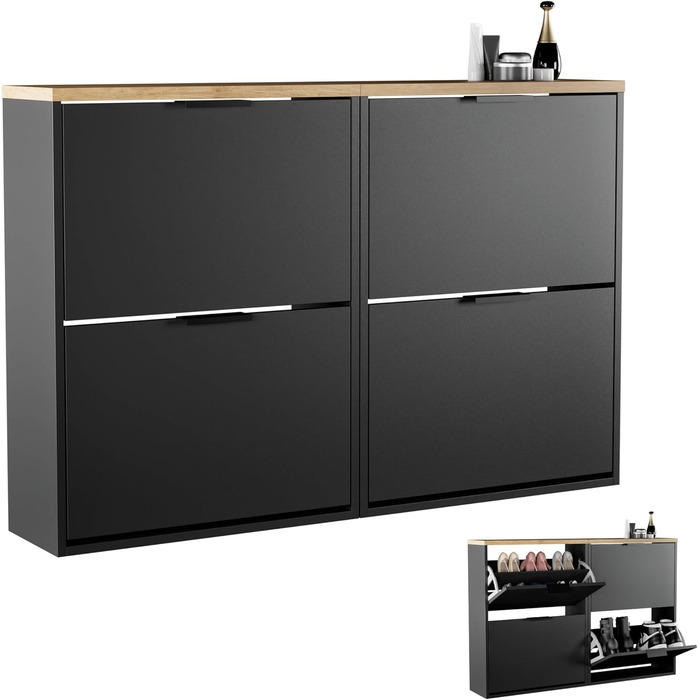 Взуттєва шафа Planetmöbel, вузька, з 6 полицями, 60 x 23 x 118 см, біло-сіра (2 дверцята, чорний)