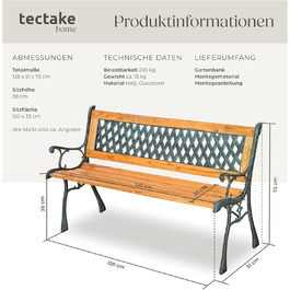 Гарна лавка для саду Tectake® на 2 особи, з дерева, у стилі кантрі. Ідеально підходить для зимового саду, балкону або саду. Розміри: 119,5 x 62 x 83 см (модель 'Michaela')