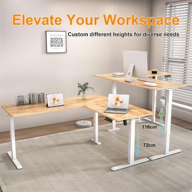 Електричний кутовий стіл BEXEVUE з регулюванням висоти 160x140 см, 3 функції пам'яті, антиколізійна технологія, для дому та офісу, бежевий