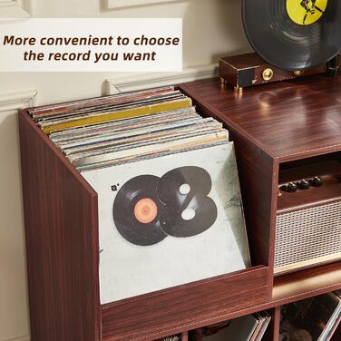 Стійка для платівок з полицею для зберігання, підставка для програвача, органайзер для вінілових платівок на 450 альбомів, полиця для музичної кімнати та вітальні (горіх)