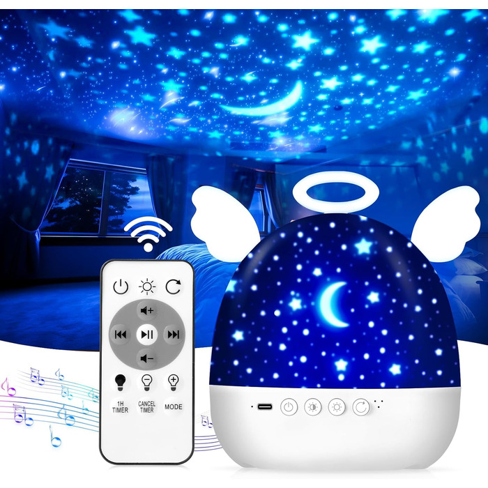 Проектор зоряного неба Diboniur для дітей з 22 фільмами, нічник-проектор, регульована яскравість, 360° обертання, 20 колискових