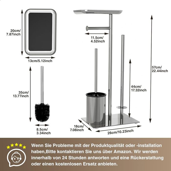 Тримач туалетного паперу настільний срібний з щіткою - набір для ванної кімнати