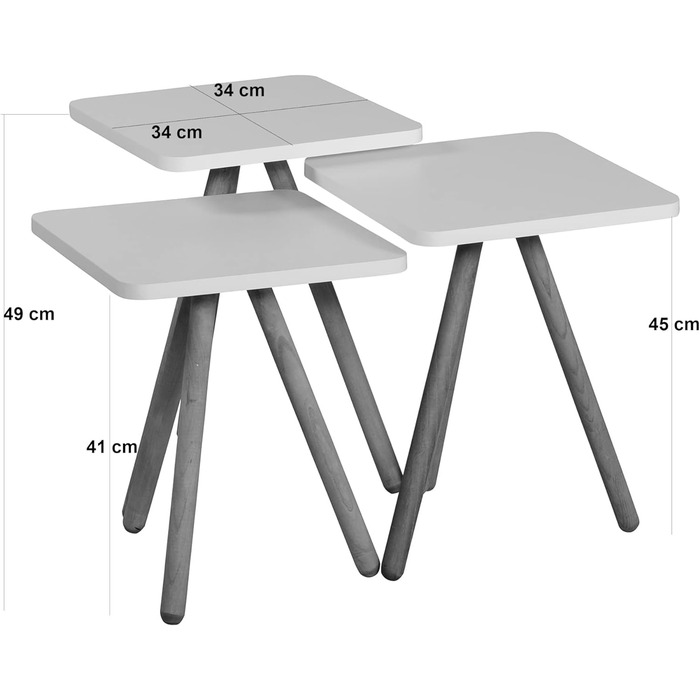 Гніздовий стіл Hobro в комплекті з 3 шт. Журнальний столик Журнальний столик квадратний 49 х 34 х 34 см Квадратний журнальний столик (сірий/білий/рожевий)