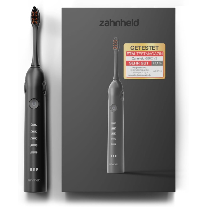 Електрична звукова зубна щітка Zahnheld® Gero G2 з чохлом для подорожей та насадкою | 5 режимів чищення, тривалий час роботи, білий | 1 шт.