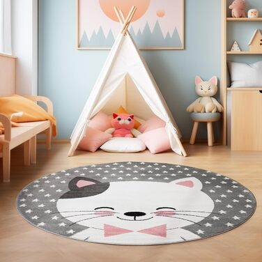 Дитячий килимок Cat Design Ігровий килимок з коротким ворсом Baby Room Ніжно-рожевий (120 см Круглий, Рожевий-1)