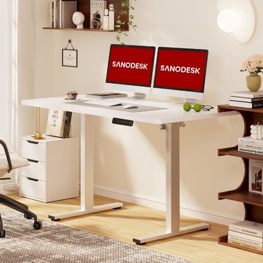 Регульований стіл Sanodesk 110x60 см з суцільною стільницею – компактний стоячий стіл для маленьких приміщень, ергономічний та стильний, білий