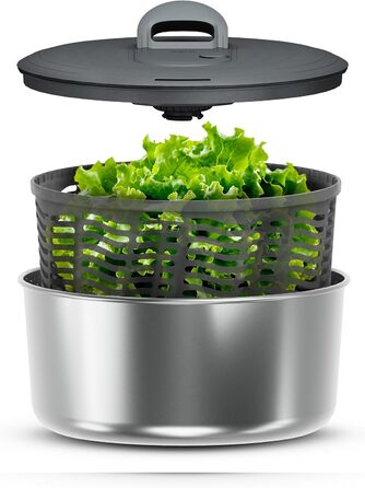 Салатниця Zyliss Easy Spin 6л з мотузковим приводом, AquaVent™ та кнопкою Stop (сіра)