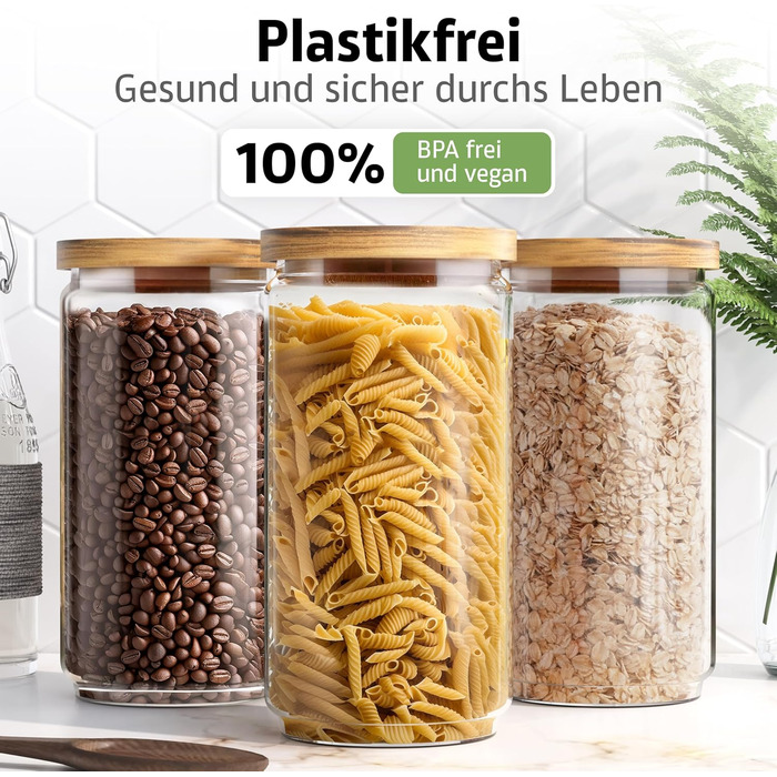Набір скляних банок для зберігання з кришкою, 4 шт. | 300, 500, 700, 1000 мл, 2x2000 мл | Герметичні, захист від міль | Для спецій та продуктів харчування
