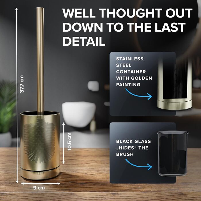 Набір для чищення унітазу ROMO Gold: силіконова щітка з вентиляцією, без підставки, з нержавіючої сталі, знімний піддон