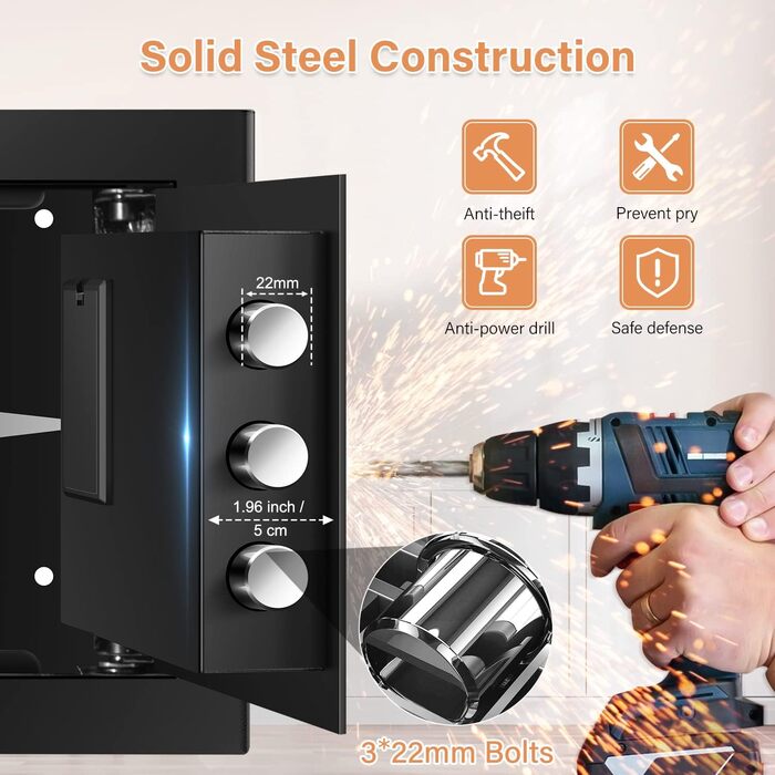 Пожежостійкий сейф Safe Tresor 25L з висувним ящиком та відділенням для батарей, для грошей, ювелірних виробів, документів