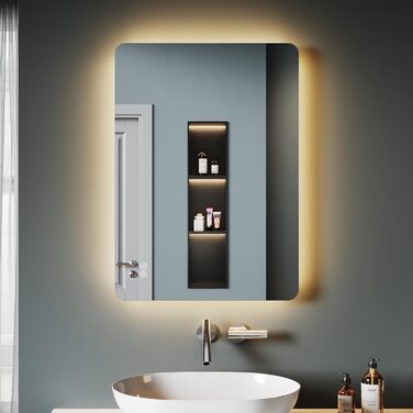 Дзеркало для ванної кімнати SONNI з підсвічуванням 80x60 см, антизапарник, LED, сенсорний вимикач, холодний/нейтральний/теплий білий світ