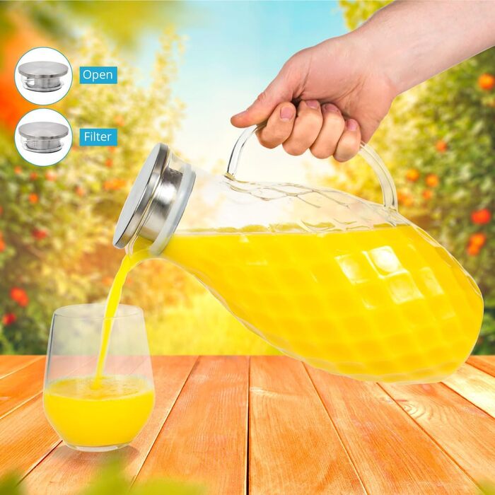 Скляний глечик з кришкою та носиком – 3 літри, з термостійкого скла Borosilikat з ручкою – глечик для гарячих та холодних напоїв, глечик для води, глечик для айс-ті – від PJC-Kitchen