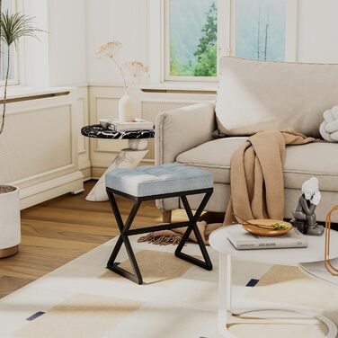 Пуф для макіяжу, пуф-табуретка з льону, 40x30x46 см, сіро-блакитний колір, HBD033G