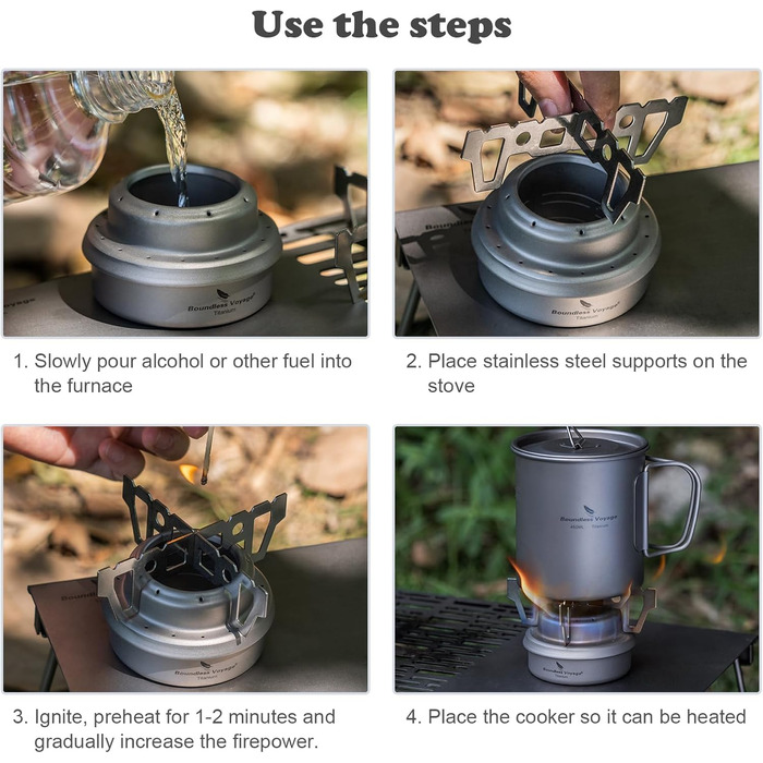 iBasingo Titan Alkoholkocher Spirit Herd з кріпленням - портативний газовий пальник для кемпінгу, пікніків та трекінгу Ti2001C