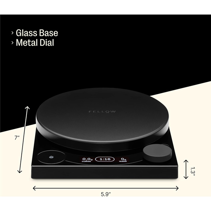 Fellow Tally Pro Studio – цифрова вага для кави з скляною поверхнею, до 2.2 кг, g/oz/lbs/mm, чорна