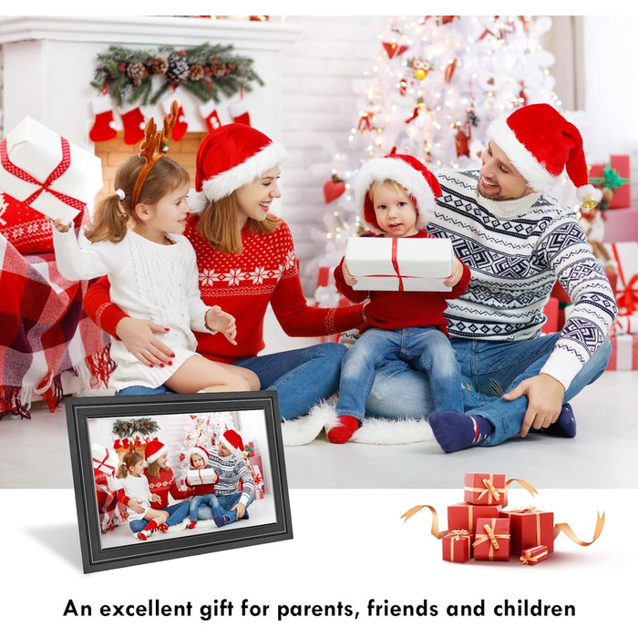 Цифровий фоторамка Lutranstra 10.1 дюйма WiFi, HD IPS сенсорний екран, 32 ГБ, автоматичне обертання, Frameo App (Чорний)