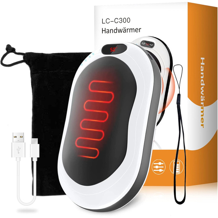 Електричний грілка для рук USB з акумулятором 10000mAh, 3 режими температури, для жінок та чоловіків, Outdoor, чорний