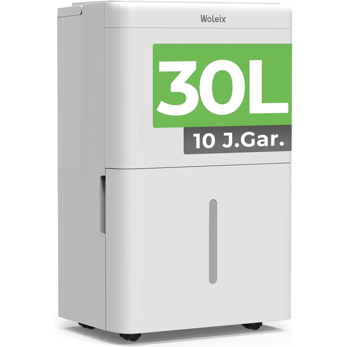 Електричний осушувач повітря 12L з таймером, для підвалу, для кімнат до 122м³/25м², з фільтром та 1м шлангом, 10 років гарантії, 30л/день