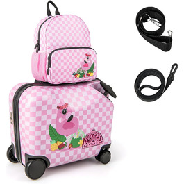 Дитяча валіза DREAMADE для сидіння, 2 шт. Дитяча валіза з рюкзаком 1812, дитячий багажний візок для подорожей, дорожній візок дитячий візок (рожевий фламінго)