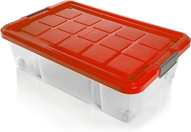 Ящик для зберігання під ліжко BigDean 4 шт. з кришкою 25 л червоний 60x40x17,5 см - з колесами затискний замок, що вкладається - ящик для зберігання Eurobox Ящик для зберігання під ліжко Ящик для зберігання під ліжко - зроблено в Німеччині