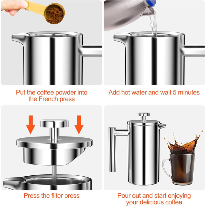 French Press Uootach 350 мл: кавоварка з нержавіючої сталі, тришаровий фільтр, для дому, подорожей, кемпінгу