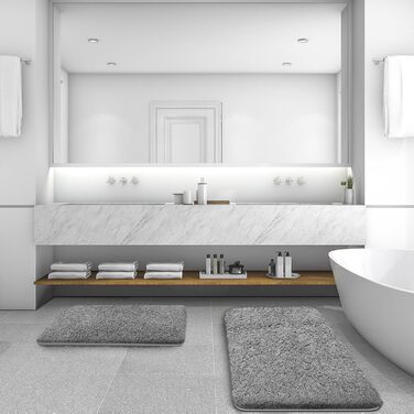 Набір килимків для ванної кімнати Digiroot (2 шт.) - неслизькі, швидковисихаючі, з м'якого ворсу, 40x60 см та 50x80 см, сірий