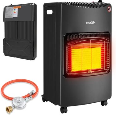 Газовий обігрівач Cooltop 4200W з керамічним нагрівачем, для дому, на бутан/пропан, без балончика, з регулятором та шлангом (чорний)