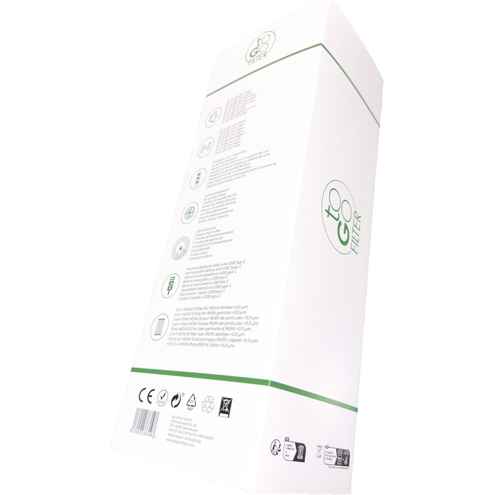 Портативний очищувач повітря toGo Filter з акумулятором, компактний для подорожей, авто, офіс. HEPA 13, фільтр з активованим вугіллям, для алергіків, астматиків, 15㎡