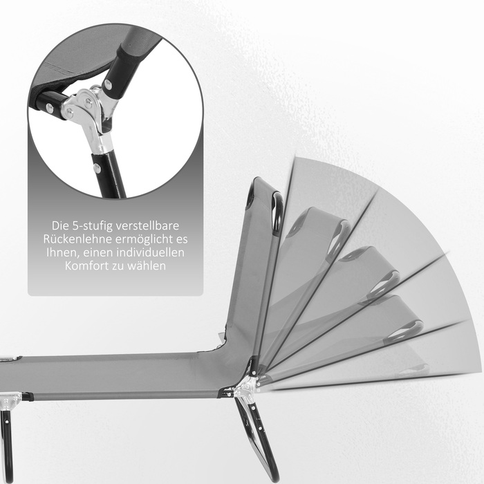 Шезлонг для відпочинку, спинка з 5 положеннями, швидковисихаючий матеріал, металевий каркас, 188 x 56 x 28 см, сірий