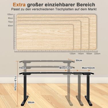 Регульований за висотою стіл (підйомний) електричний з 2 моторами, чорний. Панель керування з 3 пам'яттю, максимальне навантаження 200 кг. Тільки каркас.