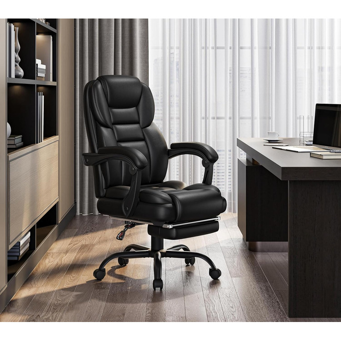 Ергономічне крісло Yaheetech для офісу, шезлонг з підставкою для ніг, комп'ютерне крісло з регульованими підлокітниками, висока спинка, регульована висота, для офісу, біле (чорне)