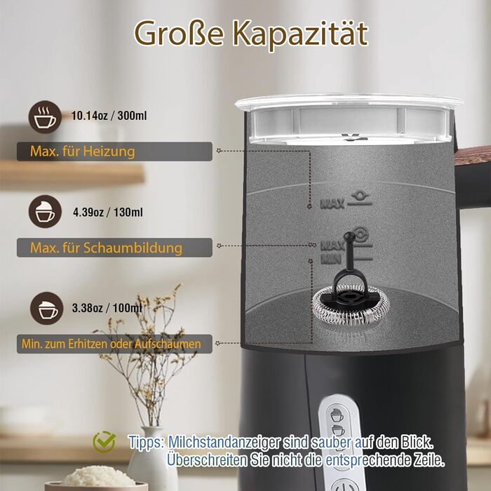 Електричний спінювач молока 4-в-1 – спінювач молока, нагрівач молока з автоматичним відключенням, білий (чорний)