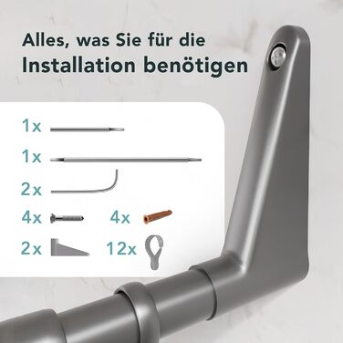 Штанга для душу Ericka L-подібної та U-подібної форми - 4-в-1 для ванни чи душу - сталева з порошковим покриттям (сірий глянцевий)