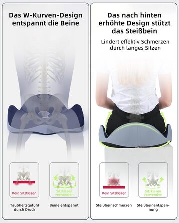 Ортопедична подушка для сидіння, подушка для офісного крісла: ергономічна, з піною з пам'яті, для полегшення болю в куприку та ішіасі, великий розмір