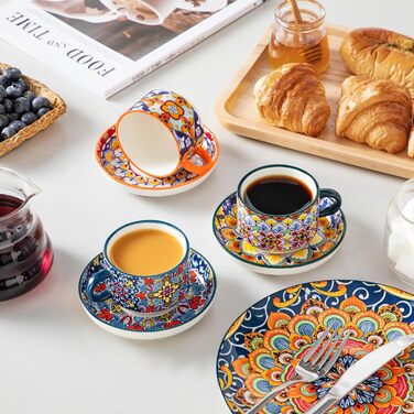 Набір чашок для еспресо Vancasso 4 шт., 150 мл, SIMI, з підставками та стійкою, керамічні, для капучино, еспресо, лате