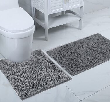 Килимок для ванної AinDen, що миється з 3 предметів Килимок для ванної нековзний, м'який, 40 60,50 50 (U-подібна форма)50 80 см можна прати в пральній машині для ванни, душа, ванної кімнати (сірий)