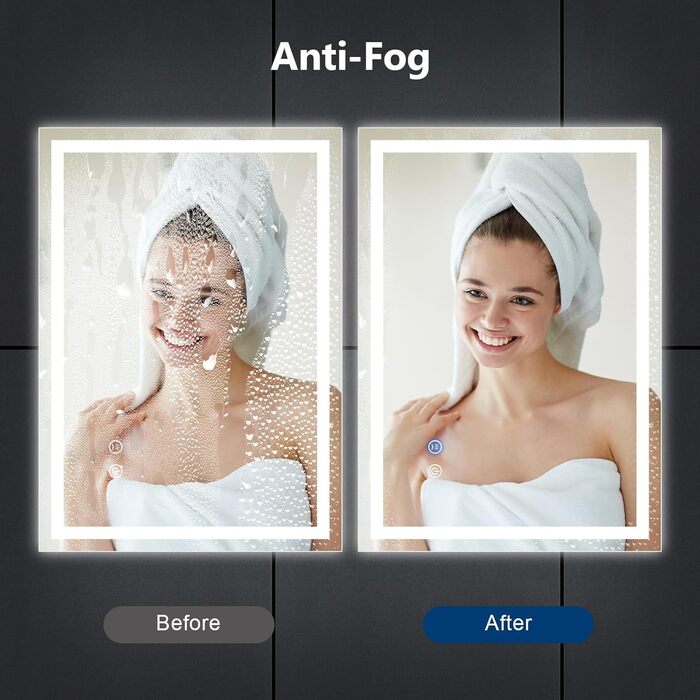Дзеркало для ванної кімнати Youyijia з підсвічуванням, 70x50 см, антизапарник, сенсорний вимикач, 3 кольори світла, регулювання яскравості