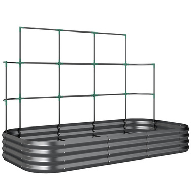 Підвищене грядка з шпалерою, металевий ящик для рослин з захисним бордюром та рукавичками, 220 x 110 x 150 см, темно-сірий