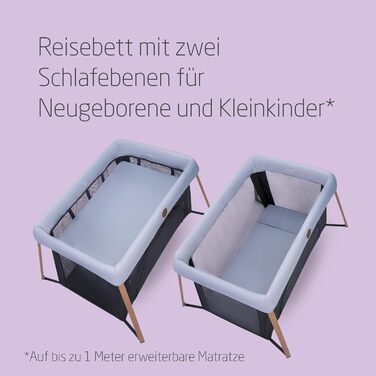 Дитяче ліжко-манеж Maxi-Cosi Iris2 2-в-1, 0-3 роки, до 15 кг, сірий, компактне, легке, з розширеною матрацом