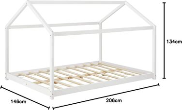 Дитяче ліжко Ліжко Cerro House Ліжко молодіжне Ліжко будиночок з рейковою основою Монтессорі Ліжко з масиву сосни Каркас ліжка 120x200см Білий (140x200 см)