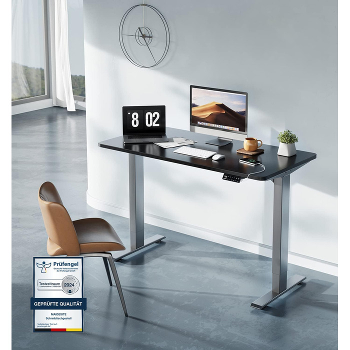 Регульований за висотою електричний стіл MAIDeSITe з 2 моторами, пам'ятью та захистом від зіткнень (72-120 см, сірий)